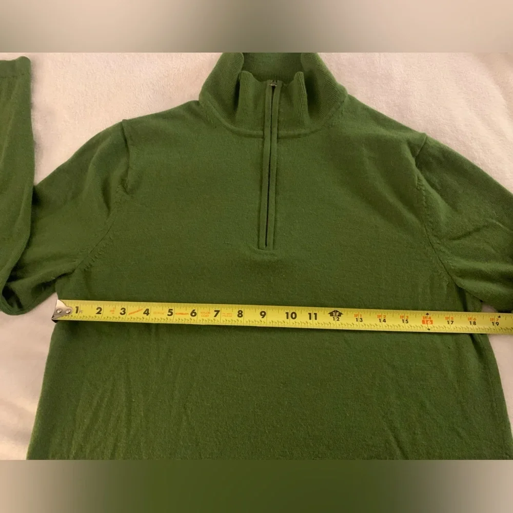 BANANA REPUBLIC Mens Pure Merino Wool Quarter Zip Pullover Sweater Green M